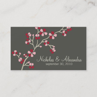 Cherry Blossom Wedding Business Card dark (red)