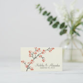 Cherry Blossom Wedding Business Card (salmon) (Standing Front)