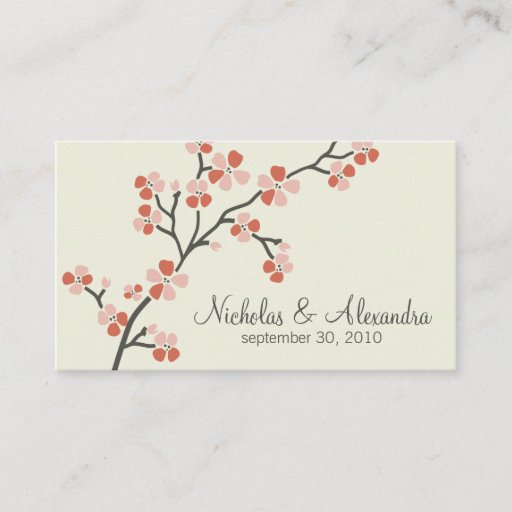Customizable Cherry Blossom Wedding Business Card (salmon)