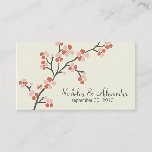 Cherry Blossom Wedding Business Card (salmon) (Front)