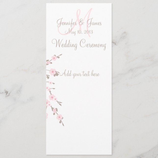 Cherry Blossom Wedding Church Program Cards (Front)