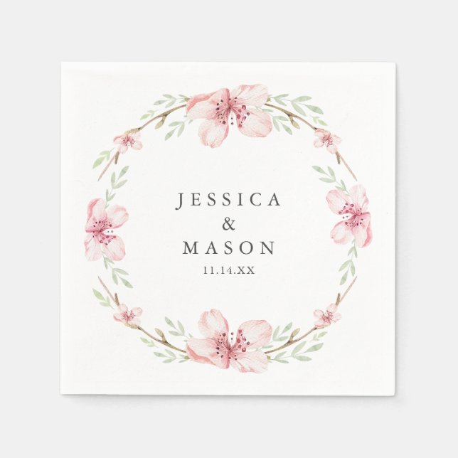 Cherry Blossom Wedding Cocktail Napkins (Front)