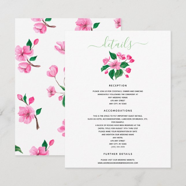 Cherry Blossom Wedding Details Enclosure Invitation (Front/Back)