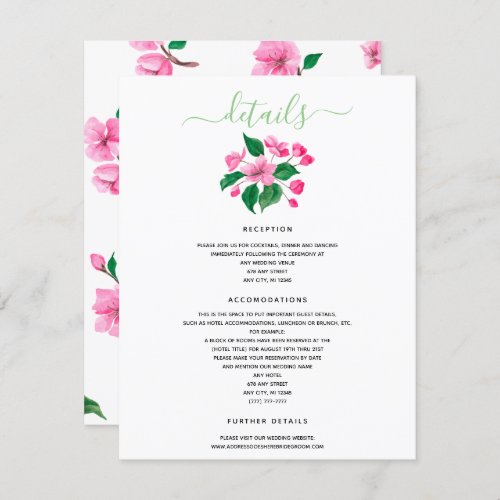 Cherry Blossom Wedding Details Enclosure Invitation