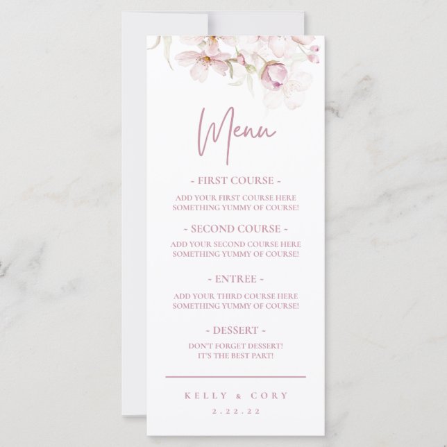 Cherry Blossom Wedding Dinner Menu (Front)