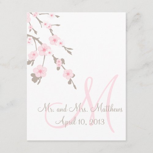 Cherry Blossom Wedding Dinner Menu Cards Back Invitations