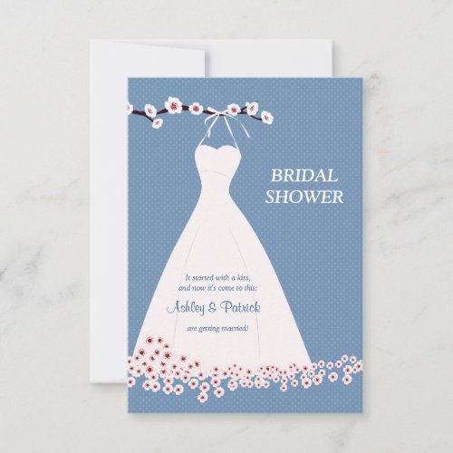 Cherry Blossom   Wedding Dress on Polka Backgroun Invitation