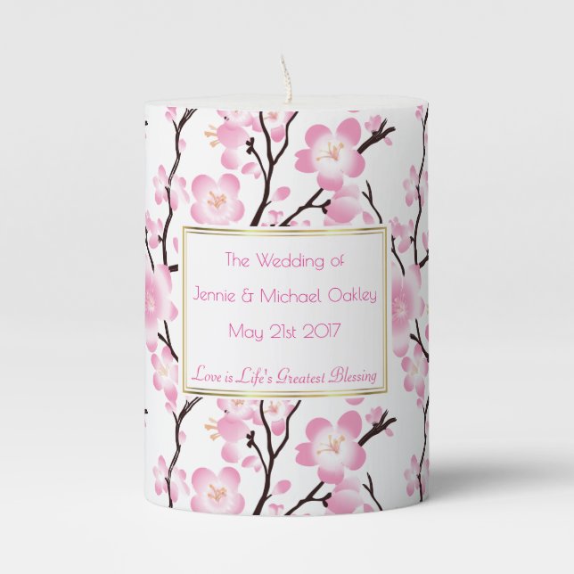 cherry blossom wedding engagement occasion candle (Front)