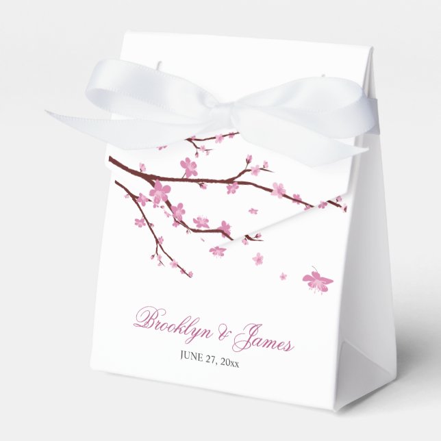 Cherry Blossom Wedding Favor Box Tent (Front Side)