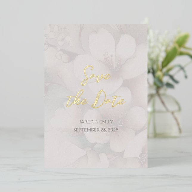 Cherry Blossom Wedding Foil Save the Date Invitation (Standing Front)