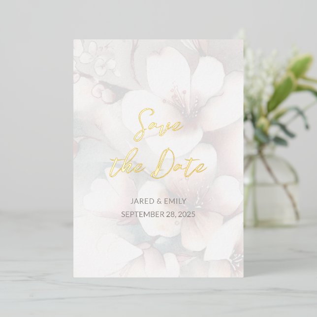Cherry Blossom Wedding Foil Save the Date Invitation (Standing Front)