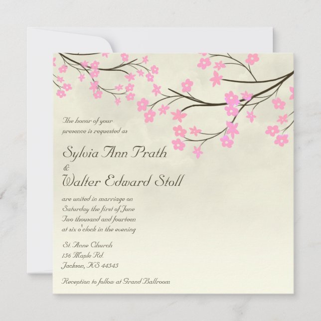 Cherry Blossom Wedding Invitation (Front)