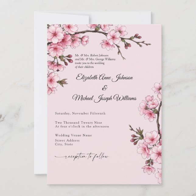 Cherry Blossom Wedding Invitation (Front)