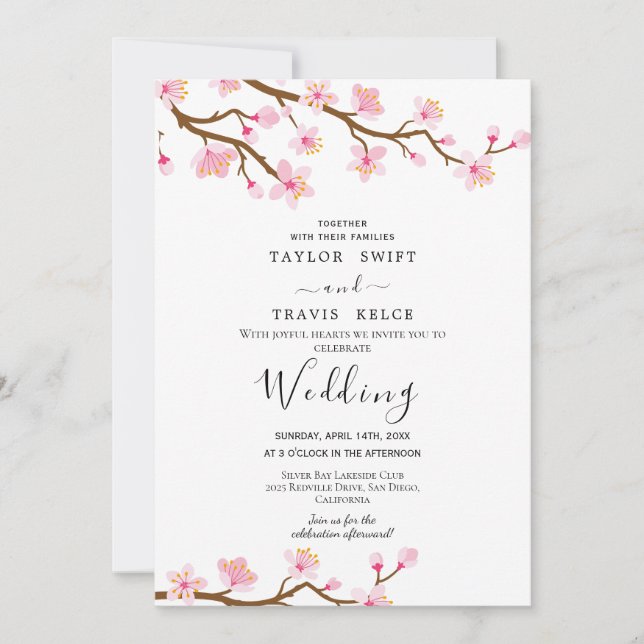 Cherry Blossom Wedding Invitation (Front)