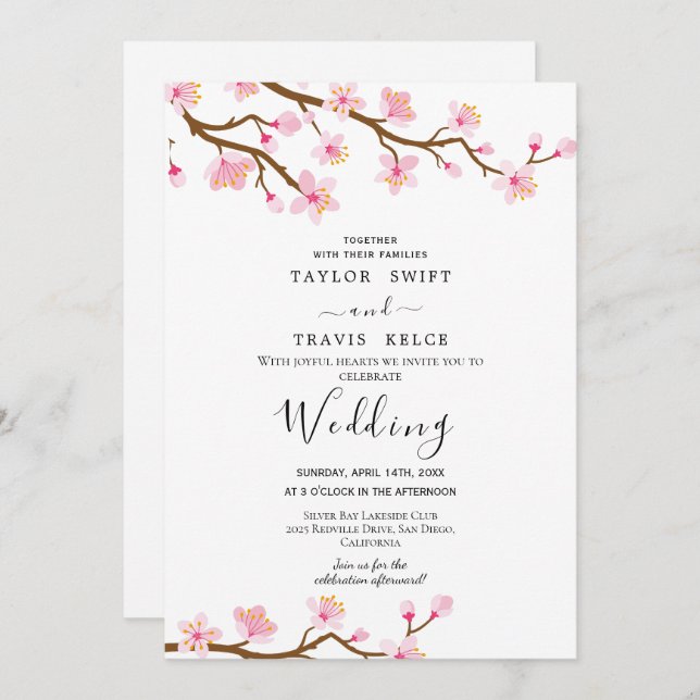 Cherry Blossom Wedding Invitation (Front/Back)