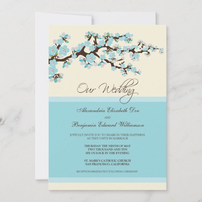 Cherry Blossom Wedding Invitation (blue) (Front)