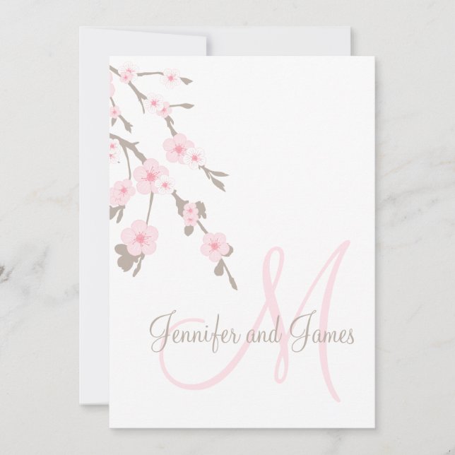 Cherry Blossom Wedding Invitation Monogram Back (Front)