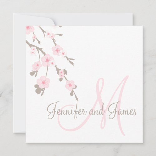 Cherry Blossom Wedding Invitation Monogram Back