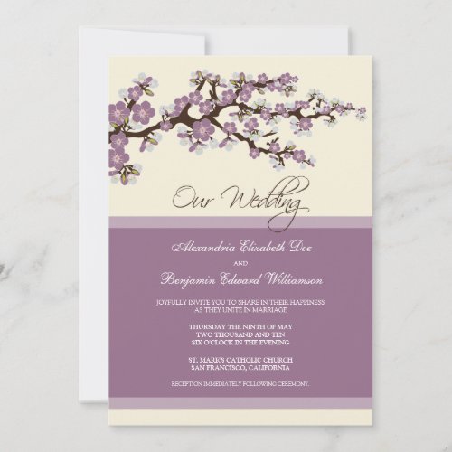 Cherry Blossom Wedding Invitation purple