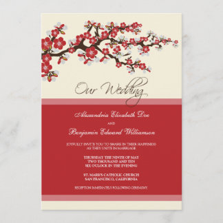 Cherry Blossom Wedding Invitation (red)