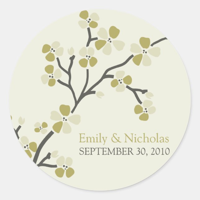 Cherry Blossom Wedding Invitation Seal 2 (olive) (Front)
