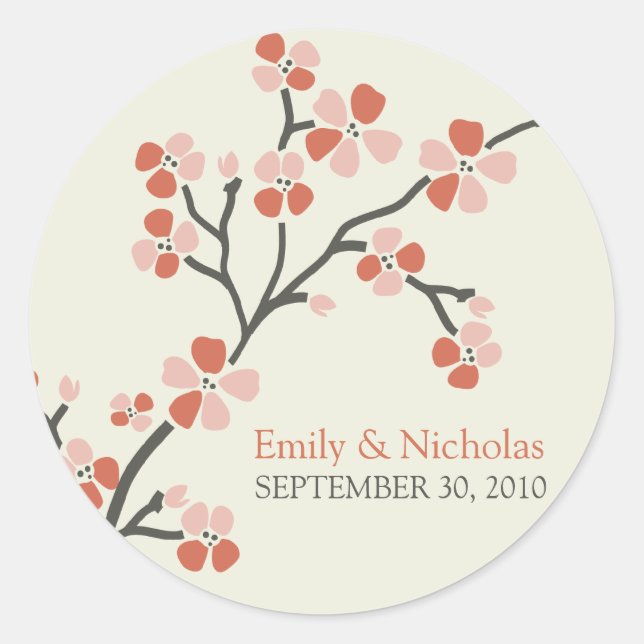 Cherry Blossom Wedding Invitation Seal 2 (salmon) (Front)