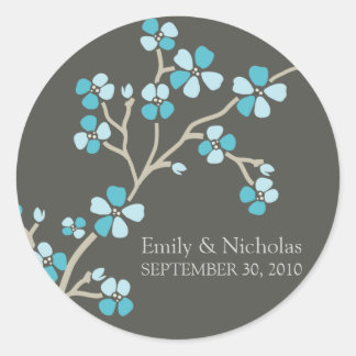 Cherry Blossom Wedding Invitation Seal (aqua)