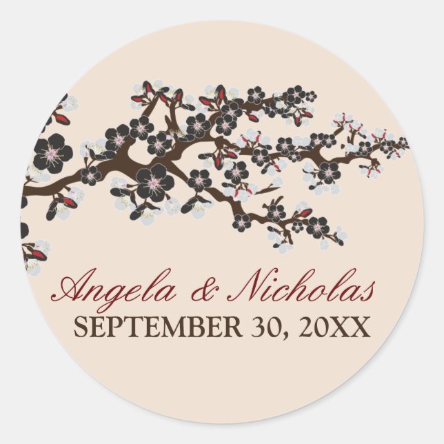 Cherry Blossom Wedding Invitation Seal (black) (Front)