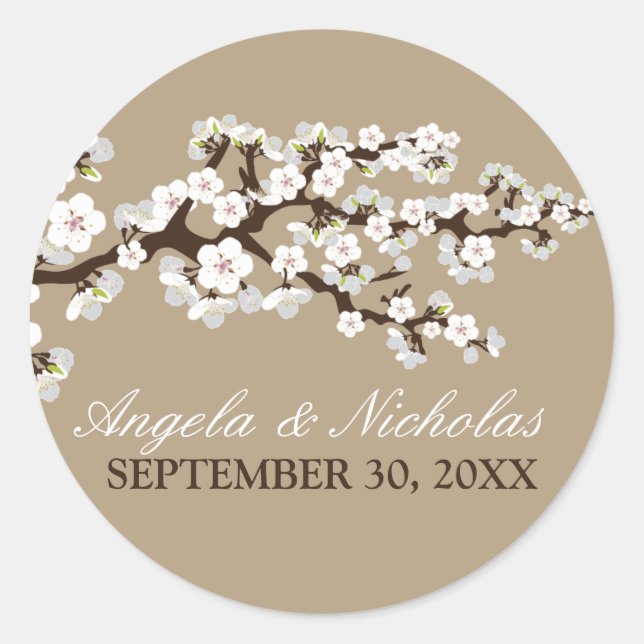 Cherry Blossom Wedding Invitation Seal (champagne) (Front)