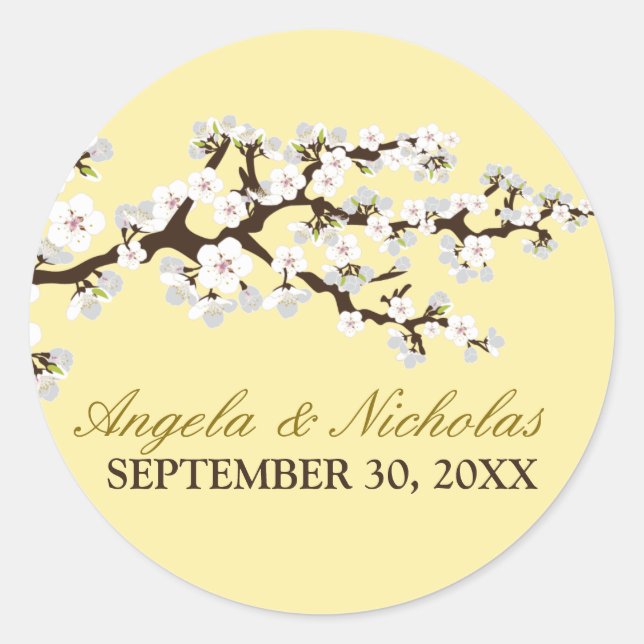 Cherry Blossom Wedding Invitation Seal (lemon) (Front)