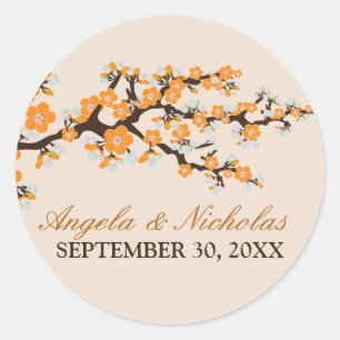 Cherry Blossom Wedding Invitation Seal (orange)