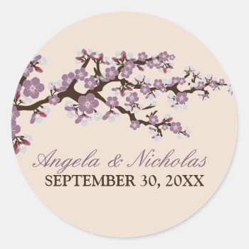 Cherry Blossom Wedding Invitation Seal (purple) by TheWeddingShoppe at Zazzle