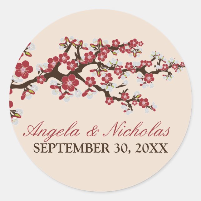 Cherry Blossom Wedding Invitation Seal (red) (Front)