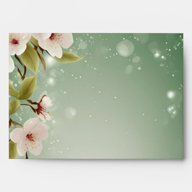 Cherry Blossom Wedding Invitation with Soft Green  Envelope (Front)