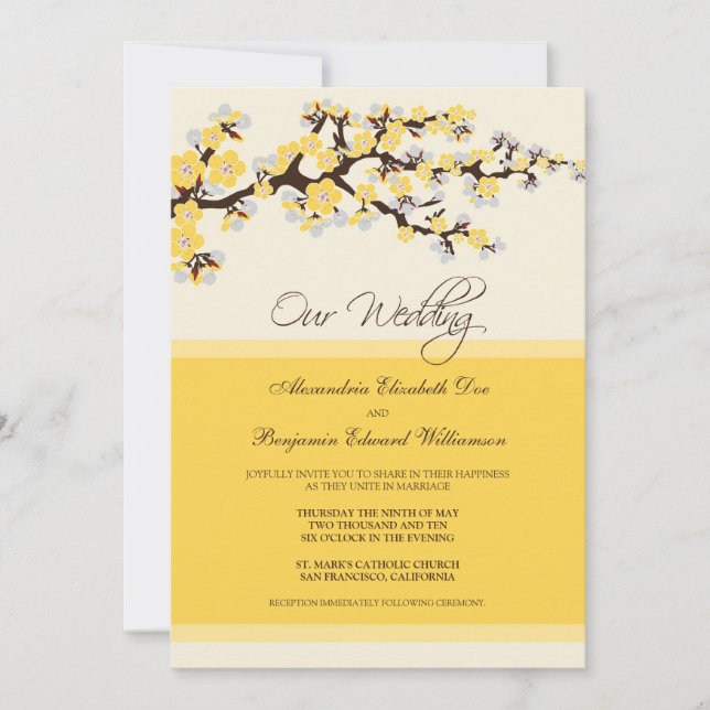 Cherry Blossom Wedding Invitation (yellow) (Front)