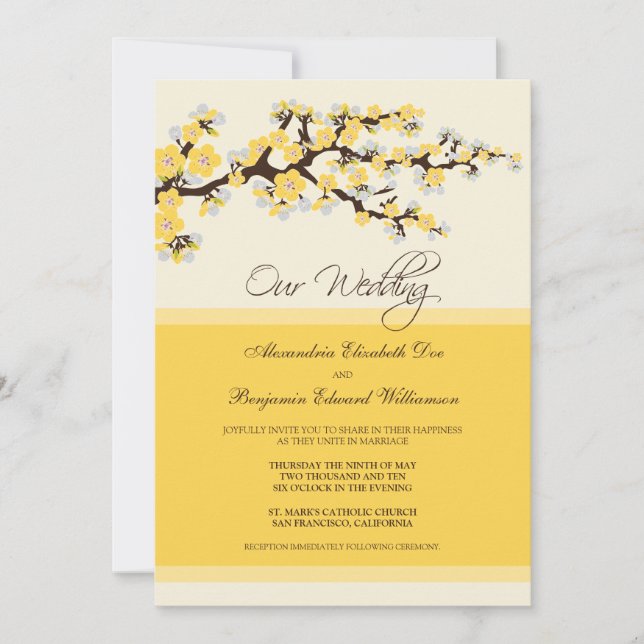 Cherry Blossom Wedding Invitation (yellow) (Front)