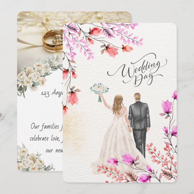 Cherry Blossom Wedding Invite, Custom Invitation (Front/Back)