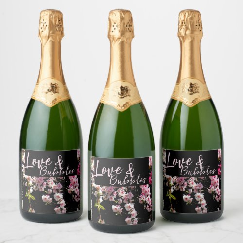 Cherry Blossom Wedding Love and Bubbles Sparkling Wine Label
