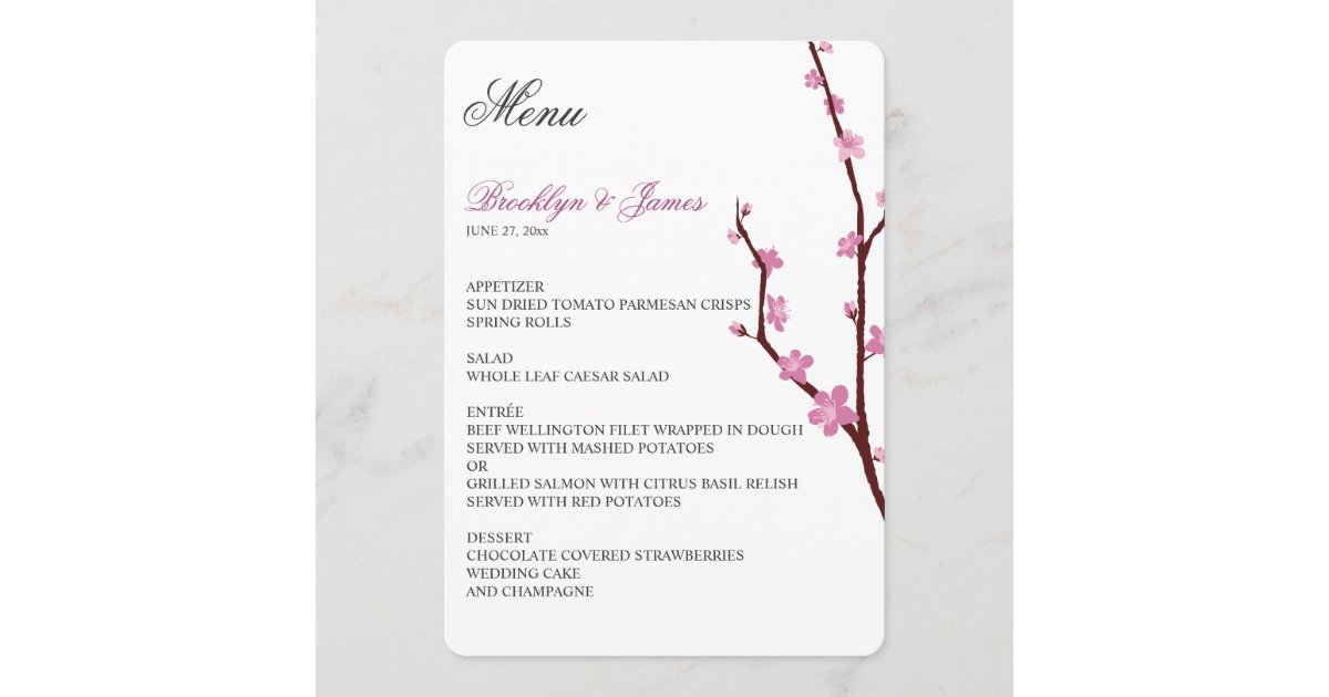 Cherry Blossom Wedding Menu Zazzle