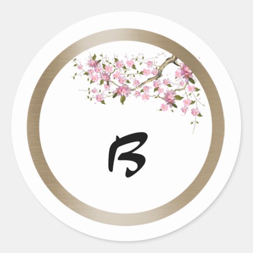 Cherry Blossom Wedding Monogram Sticker