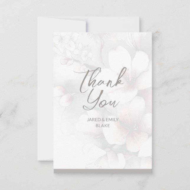 Cherry Blossom Wedding Monogram Thank You Card (Front)