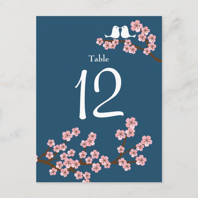 Cherry Blossom Wedding (Navy) Table Number (Front)