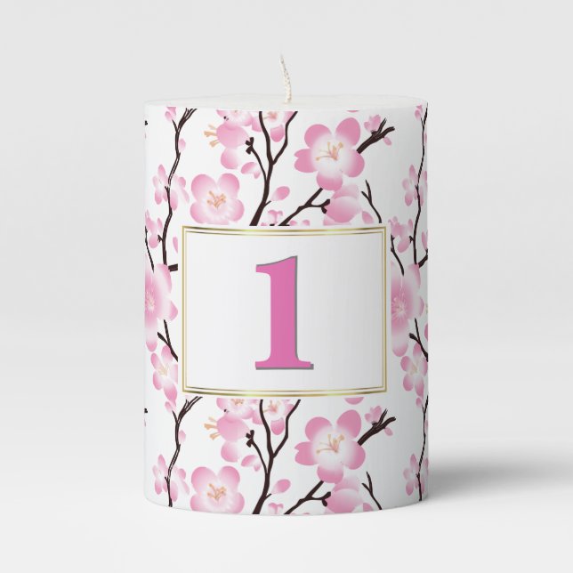 cherry blossom wedding occasion table decor candle (Front)