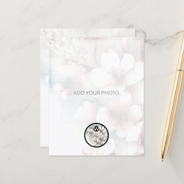 Cherry Blossom Wedding Photo Announcement QR Code (Front/Back In Situ)