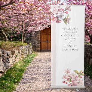 Cherry Blossom Wedding Pink and White Tall Retractable Banner