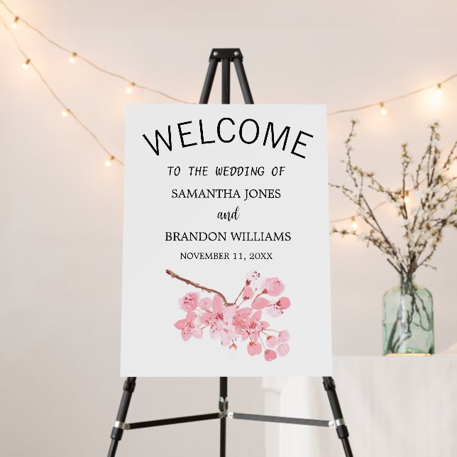 Cherry Blossom Wedding Pink Floral Welcome Sign  (In Situ (Stand))