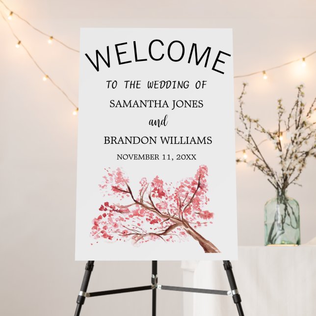 Cherry Blossom Wedding Pink Floral Welcome Sign  (In Situ (Stand))