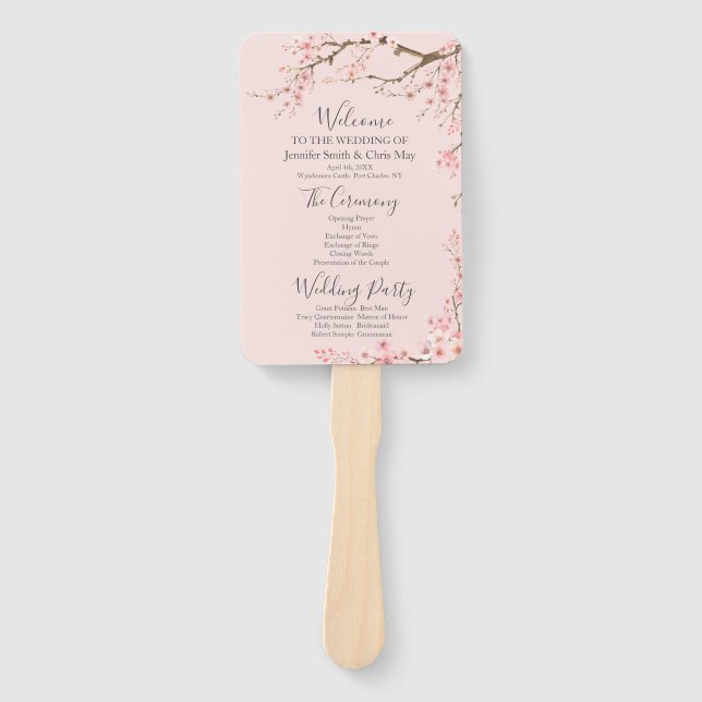 Cherry Blossom Wedding Program Hand Fan (Front)