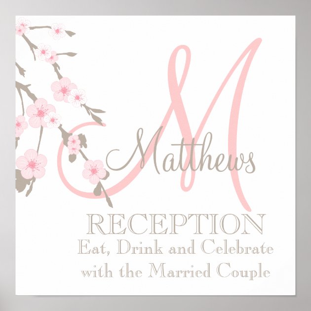 Cherry Blossom Wedding Reception Sign Pink