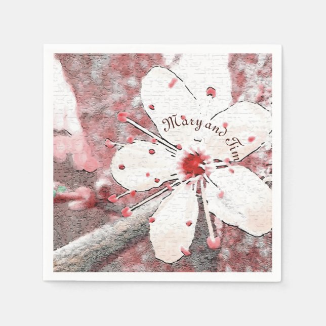 cherry blossom wedding red and white elegant napkins (Front)
